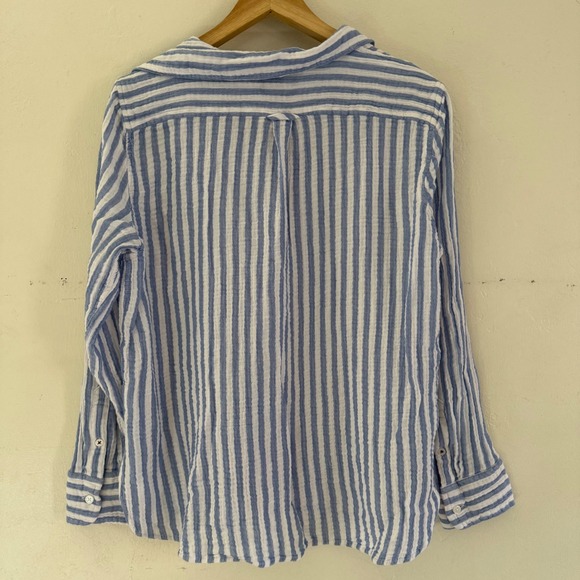 J Crew Gauze Blue White Striped Button Up Shirt Size 14 Coastal Resort Nautical - Picture 3 of 7